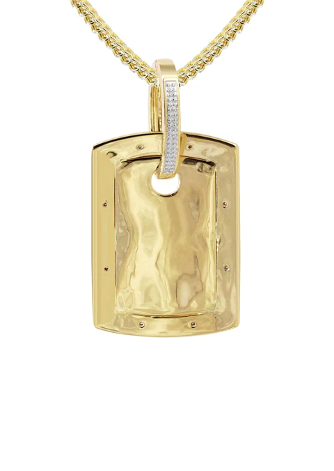 10K Yellow Gold Diamond Dog Tag Picture Pendant Necklace 3