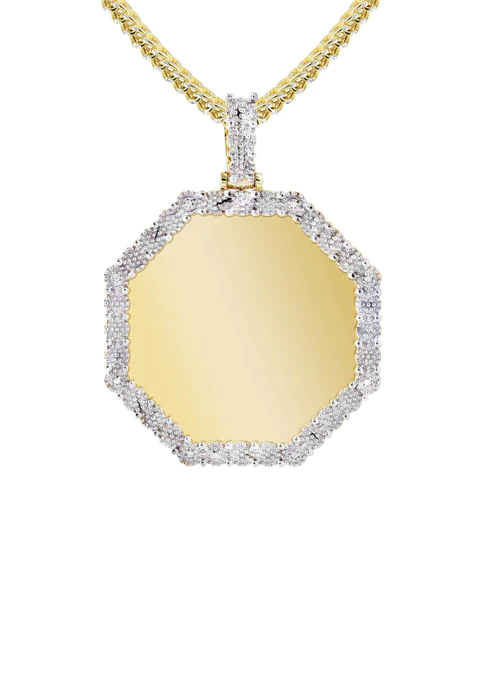 10K Yellow Gold Diamond Octagon Picture Pendant Necklace 2