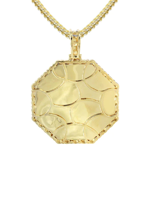 10K Yellow Gold Diamond Octagon Picture Pendant Necklace 3