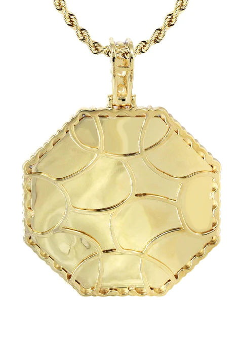 10K Yellow Gold Diamond Octagon Picture Pendant Necklace 3