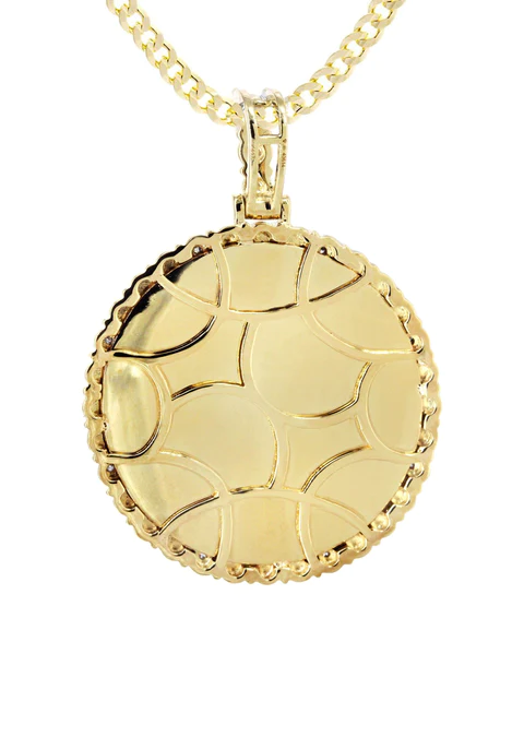 10K Yellow Gold Diamond Round Picture Pendant Necklace 3