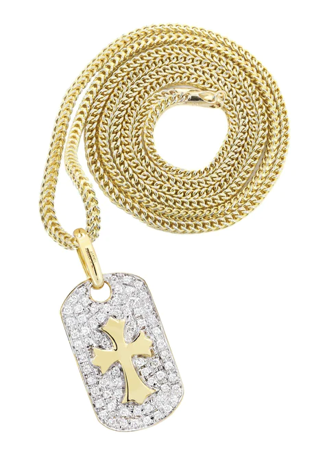 10K Yellow Gold Dog Tag Diamond Necklace 1