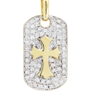 10K Yellow Gold Dog Tag Diamond Necklace | 0.69 Carats