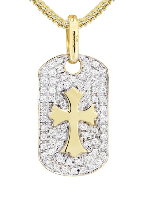 10K Yellow Gold Dog Tag Diamond Necklace 2