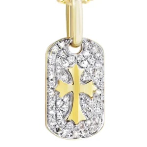 10K Yellow Gold Dog Tag Diamond Necklace | 0.47 Carats