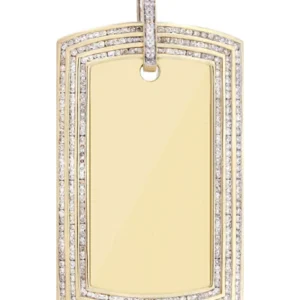 10K Yellow Gold Dog Tag Diamond Necklace | 3.82 Carats