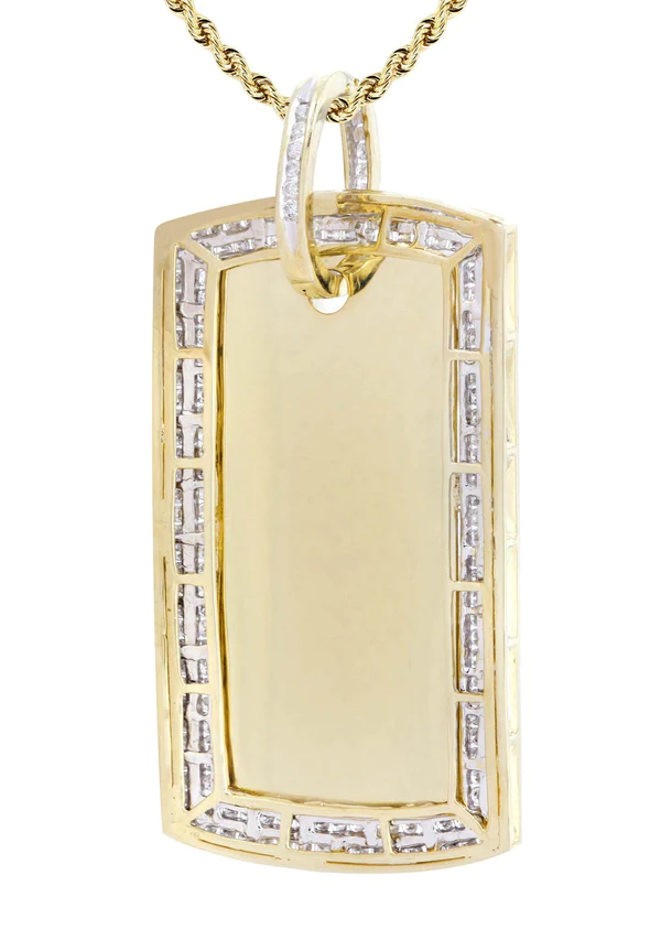 10K Yellow Gold Dog Tag Diamond Necklace 3