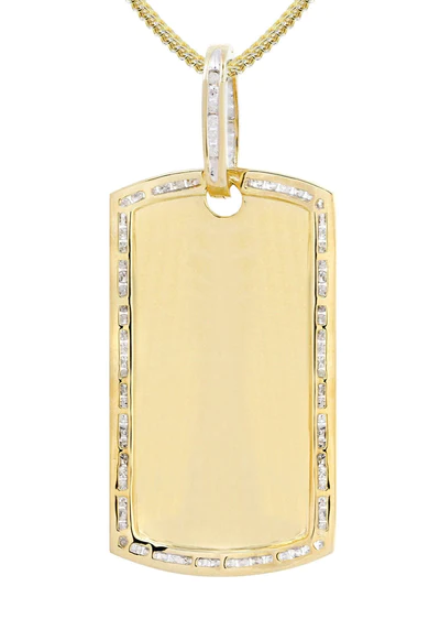 10K Yellow Gold Dog Tag Diamond Necklace 4