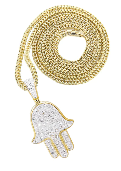 10K Yellow Gold Hamsa Diamond Necklace 1