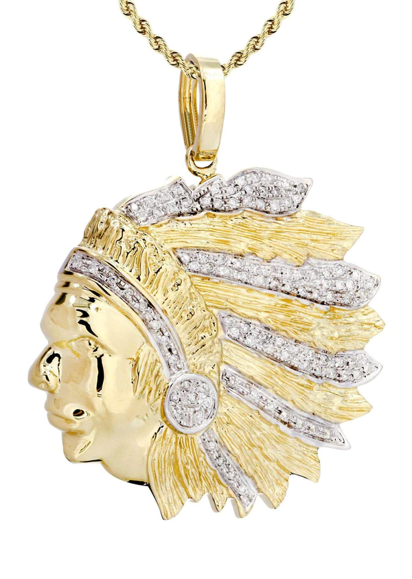 10K Yellow Gold Head Chief Diamond Necklace 2