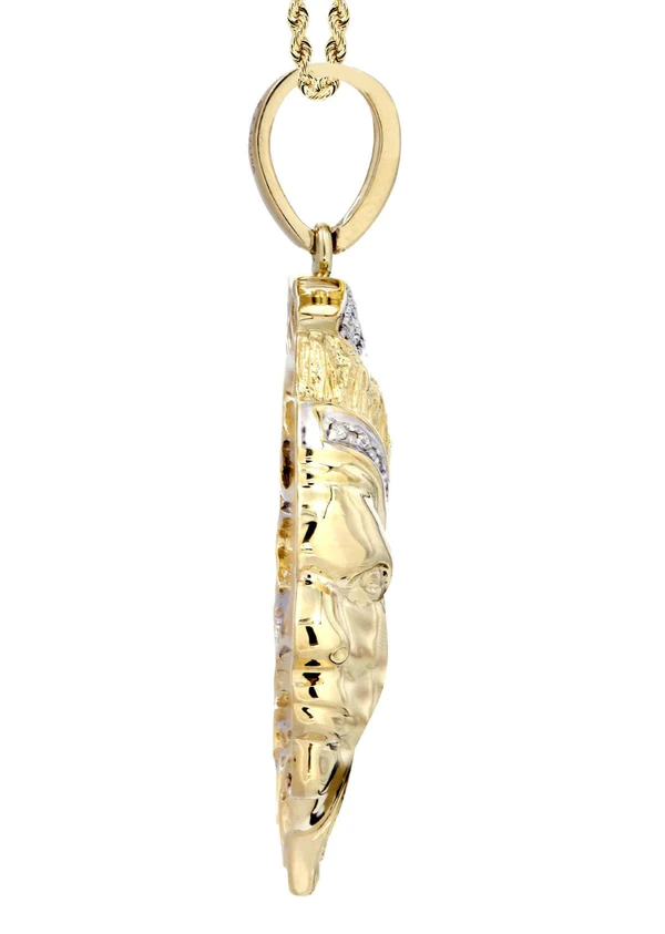 10K Yellow Gold Head Chief Diamond Necklace 4