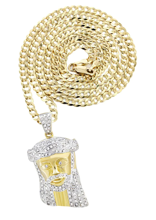 10K Yellow Gold Jesus Head Diamond Necklace 1