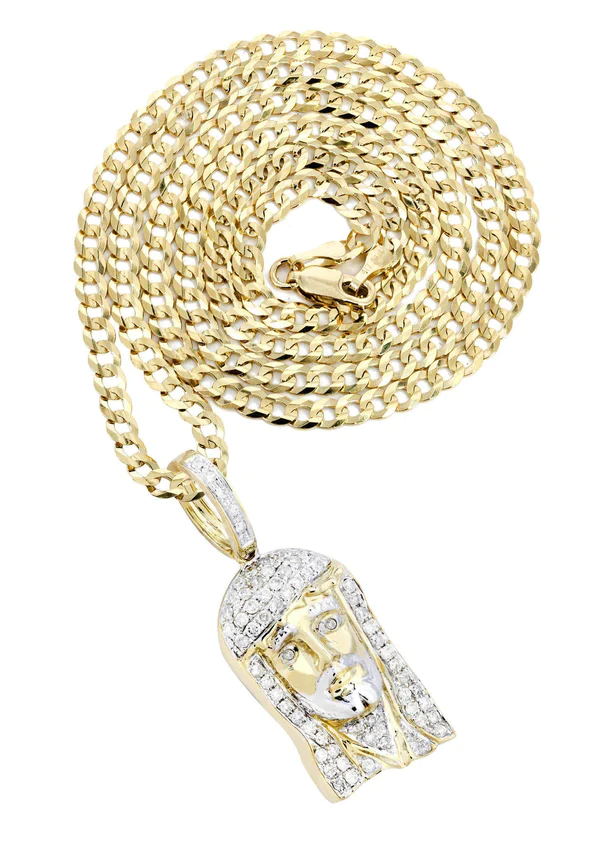 10K Yellow Gold Jesus Head Diamond Necklace 1