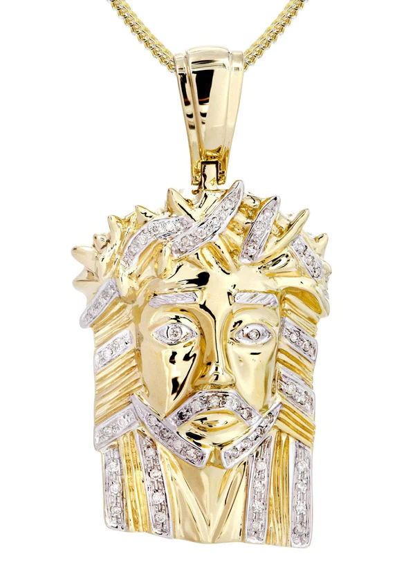 10K Yellow Gold Jesus Head Diamond Necklace 2