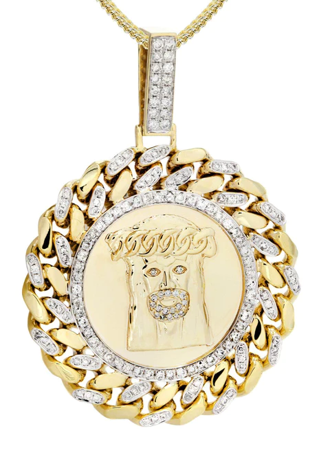 10K Yellow Gold Jesus Head Diamond Necklace 2