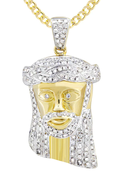 10K Yellow Gold Jesus Head Diamond Necklace 2