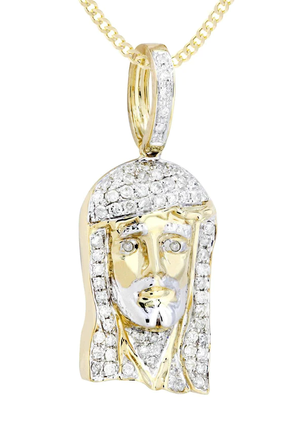 10K Yellow Gold Jesus Head Diamond Necklace 2
