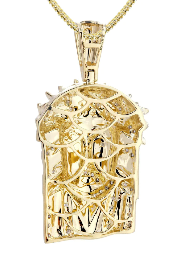 10K Yellow Gold Jesus Head Diamond Necklace 3