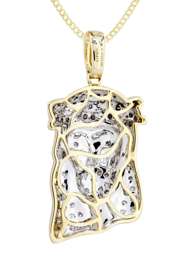 10K Yellow Gold Jesus Head Diamond Necklace 3
