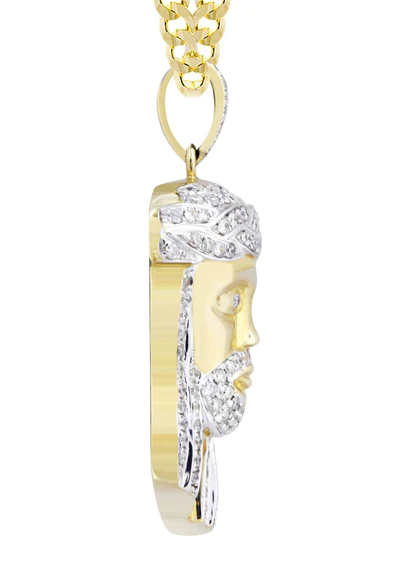 10K Yellow Gold Jesus Head Diamond Necklace 4