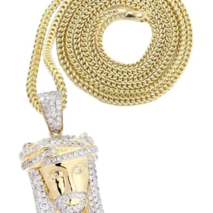 10K Yellow Gold Jesus Head Diamond Necklace | 2.35 Carats