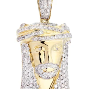 10K Yellow Gold Jesus Head Diamond Necklace | 2.35 Carats