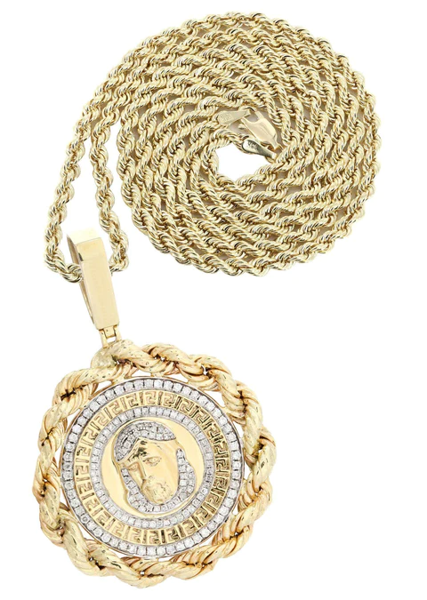 10K Yellow Gold Jesus Head Diamond Necklace25