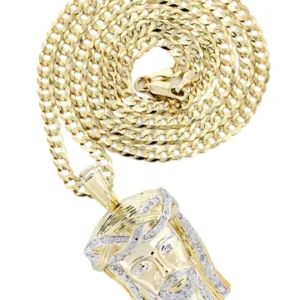 10K Yellow Gold Jesus Head Diamond Necklace | 0.33 Carats