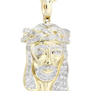 10K Yellow Gold Jesus Head Diamond Necklace | 0.66 Carats