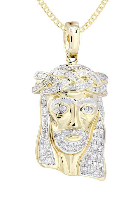 10K Yellow Gold Jesus Head Diamond Necklace8