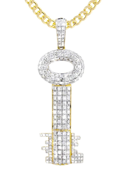 10K Yellow Gold Key Diamond Necklace 2