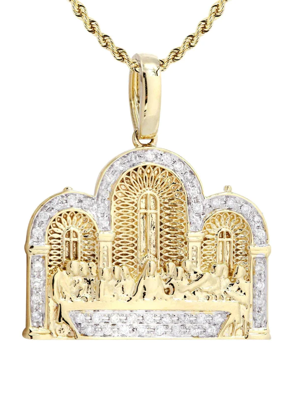 10K Yellow Gold Last Supper Diamond Necklace 2