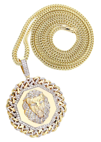 10K Yellow Gold Lion Head Diamond Necklace 1