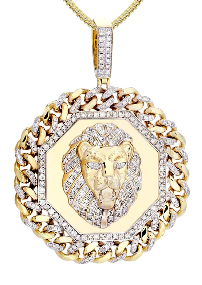 10K Yellow Gold Lion Head Diamond Necklace 2