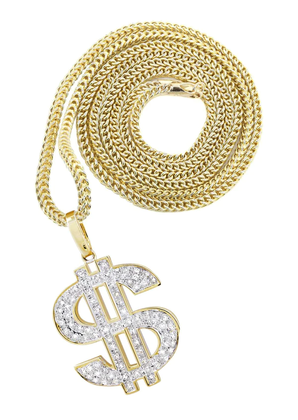 10K Yellow Gold Money Sign Diamond Necklace 1