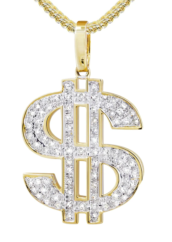 10K Yellow Gold Money Sign Diamond Necklace 2