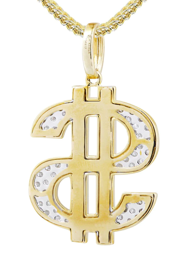 10K Yellow Gold Money Sign Diamond Necklace 3