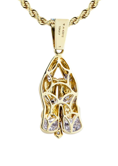 10K Yellow Gold Praying Hands Diamond Necklace 3