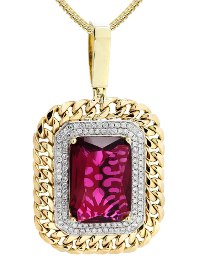 10K Yellow Gold Ruby Diamond Necklace 2