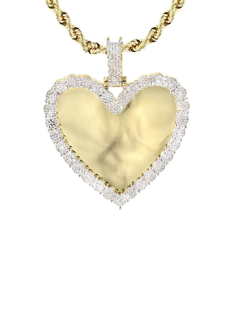 10K Yellow Gold Small Diamond Heart Picture Pendant Necklace 2