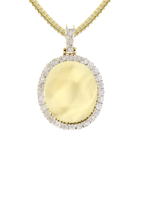 10K Yellow Gold Small Diamond Oval Picture Pendant Necklace 5