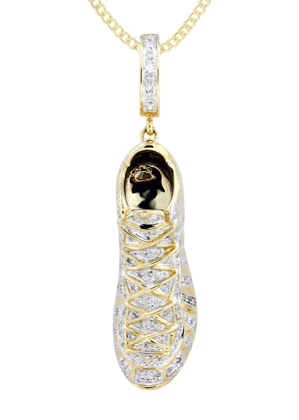 10K Yellow Gold Sneaker Diamond Necklace 2