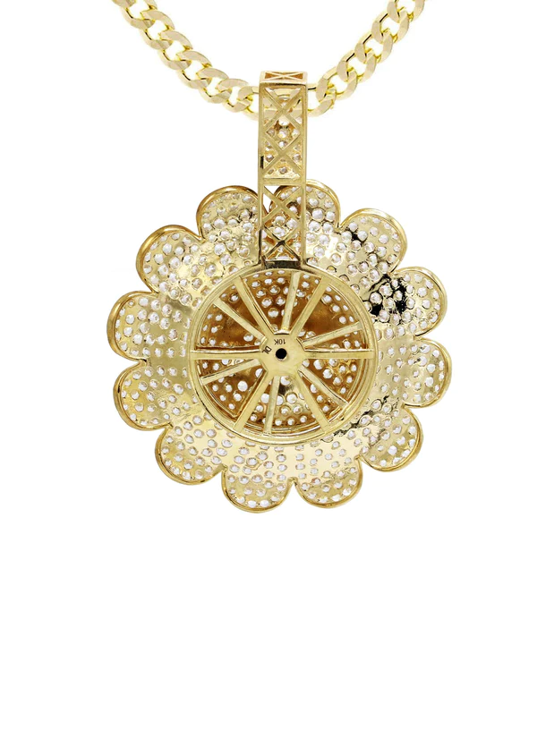 10K Yellow Gold Sunflower Spinner Necklace 3