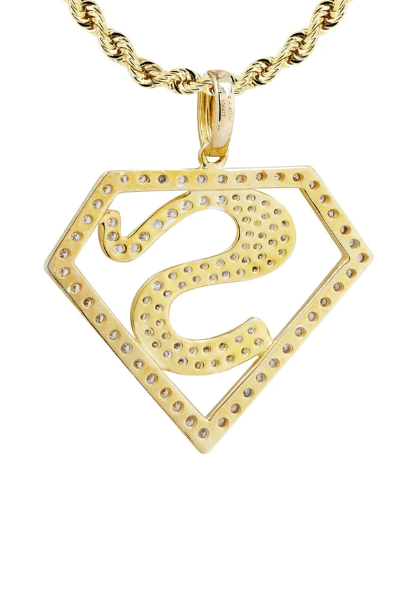 10K Yellow Gold Superman Diamond Necklace 3