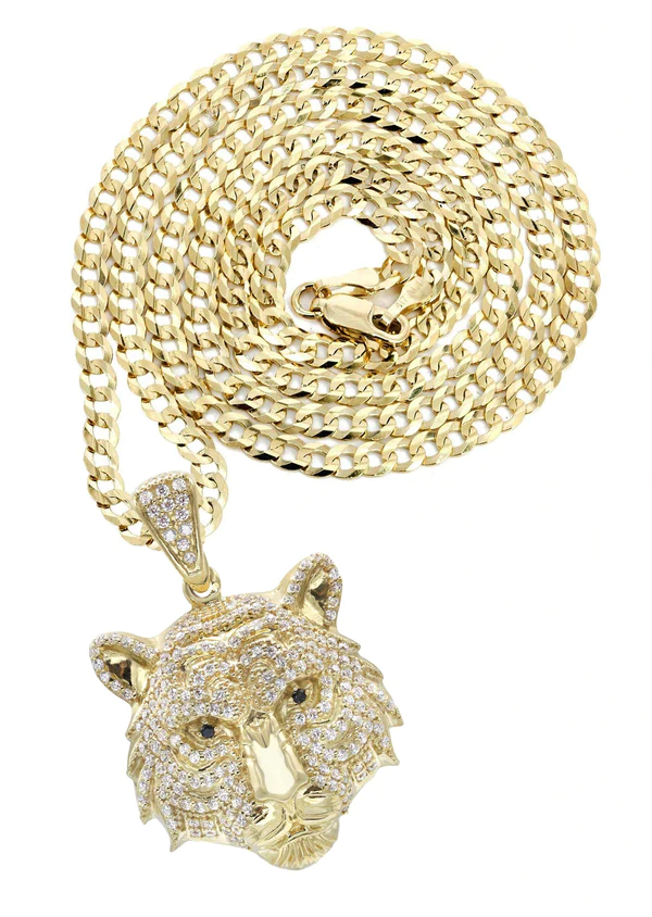 10K Yellow Gold Tiger Head Necklace 1