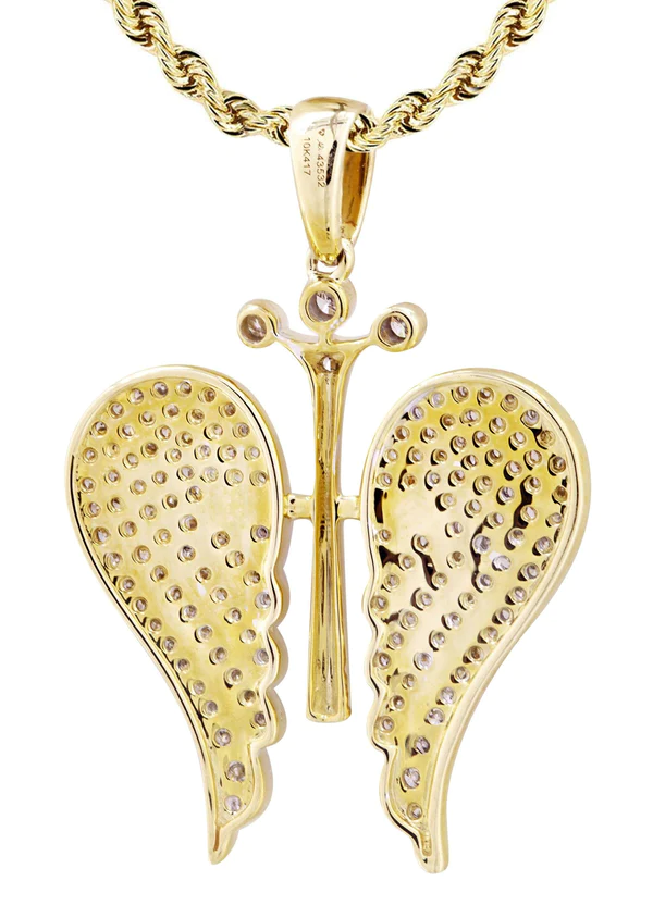 10K Yellow Gold Wings Diamond Necklace 3