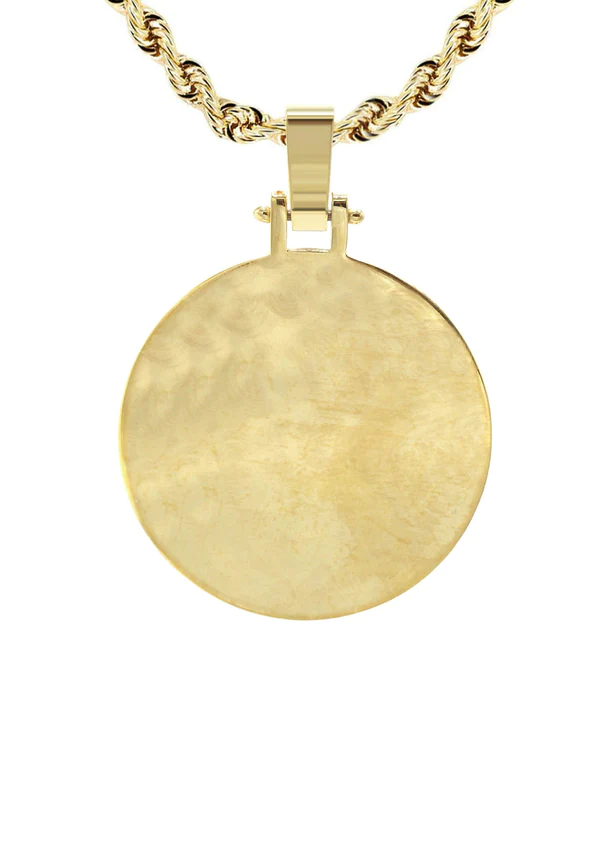 10K14K Yellow Gold Large Round Picture Pendant Necklace 3