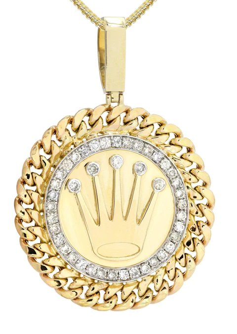 14 Yellow Gold Crown Diamond Necklace 2