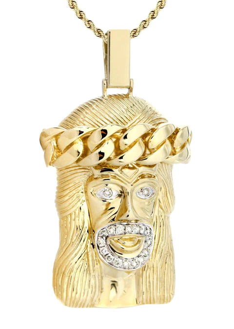 14 Yellow Gold Jesus Head Diamond Necklace 2