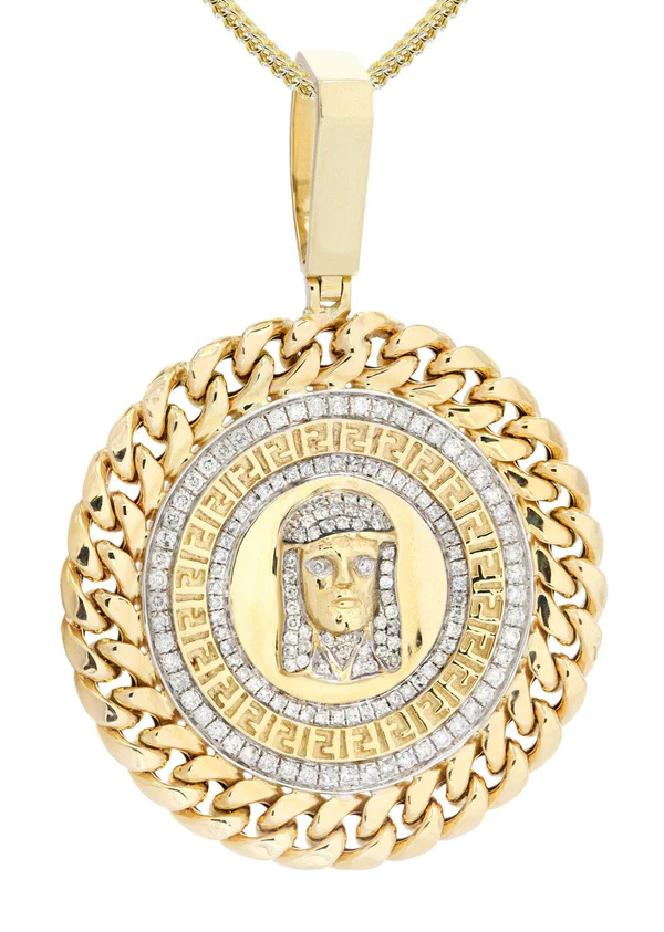 14 Yellow Gold Jesus Head Diamond Necklace 2